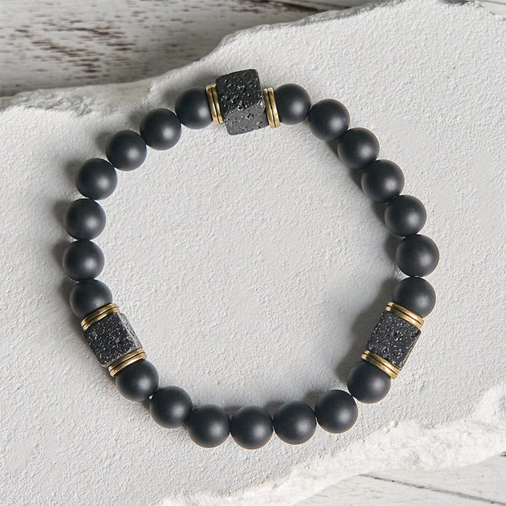 Bracelet porte-bonheur en pierre de lave carrée en onyx noir givré naturel de Buddha Stones - image 2