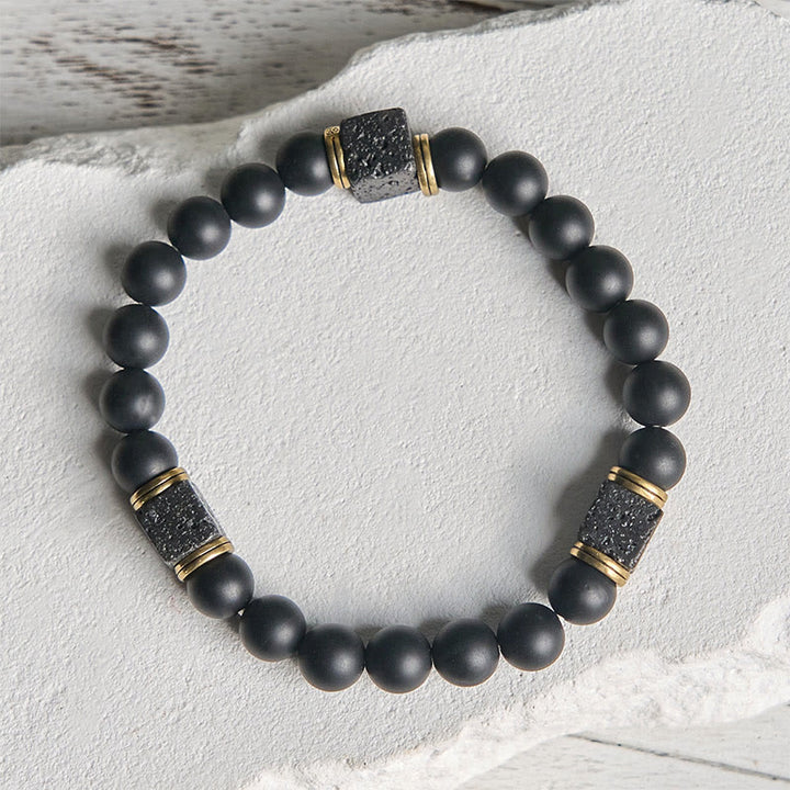 Bracelet porte-bonheur en pierre de lave carrée en onyx noir givré naturel de Buddha Stones - image 5
