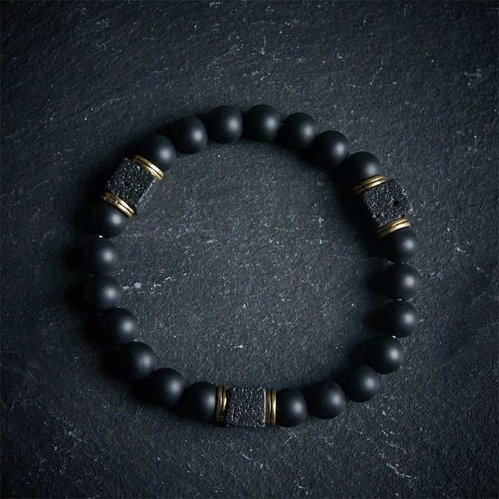 Bracelet porte-bonheur en pierre de lave carrée en onyx noir givré naturel de Buddha Stones - 17 cm - image 0