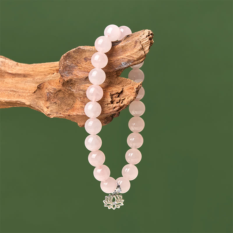 Bracelet apaisant en argent sterling 925 et cristal rose naturel motif lotus Buddha Stones - image 3