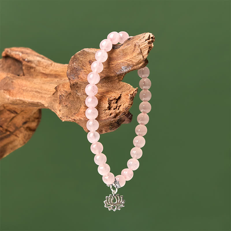 Bracelet apaisant en argent sterling 925 et cristal rose naturel motif lotus Buddha Stones - image 12