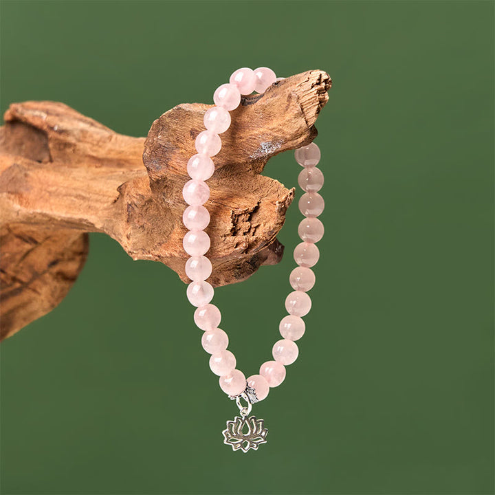 Bracelet apaisant en argent sterling 925 et cristal rose naturel motif lotus Buddha Stones - image 12