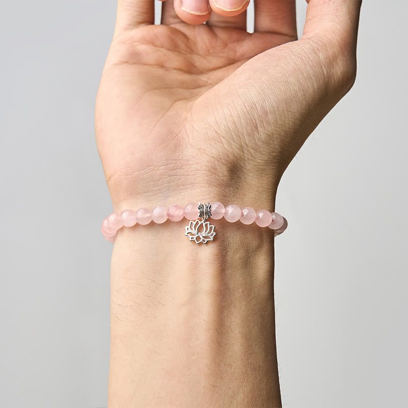 Bracelet apaisant en argent sterling 925 et cristal rose naturel motif lotus Buddha Stones - image 13