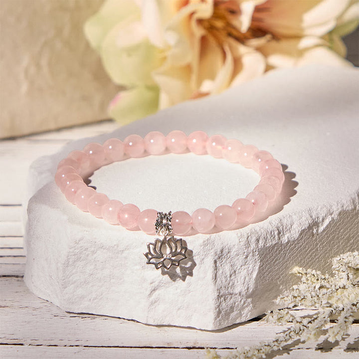 Bracelet apaisant en argent sterling 925 et cristal rose naturel motif lotus Buddha Stones - image 10