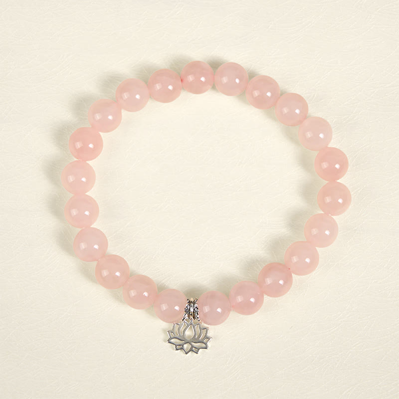 Bracelet apaisant en argent sterling 925 et cristal rose naturel motif lotus Buddha Stones - image 2