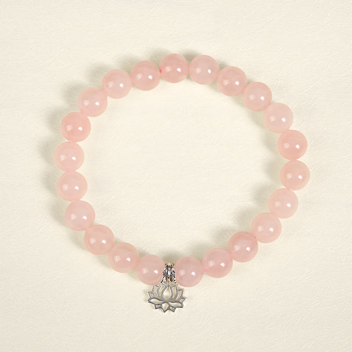 Bracelet apaisant en argent sterling 925 et cristal rose naturel motif lotus Buddha Stones - image 2