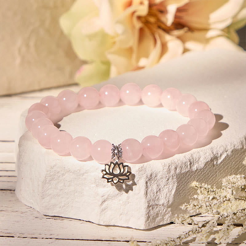 Bracelet apaisant en argent sterling 925 et cristal rose naturel motif lotus Buddha Stones - image 1