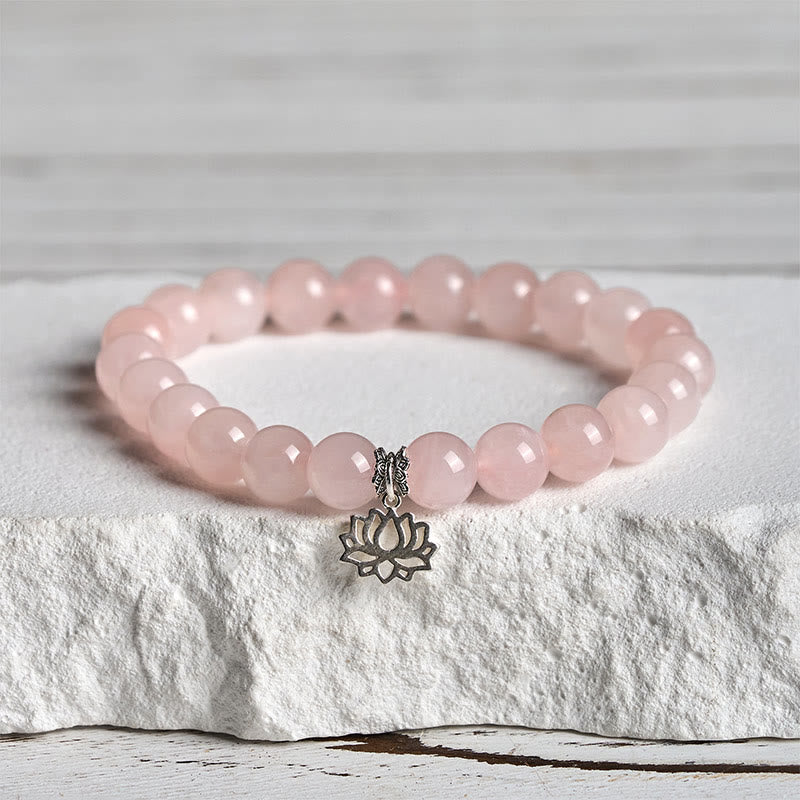 Bracelet apaisant en argent sterling 925 et cristal rose naturel motif lotus Buddha Stones - 20 cm - 8 mm - image 0