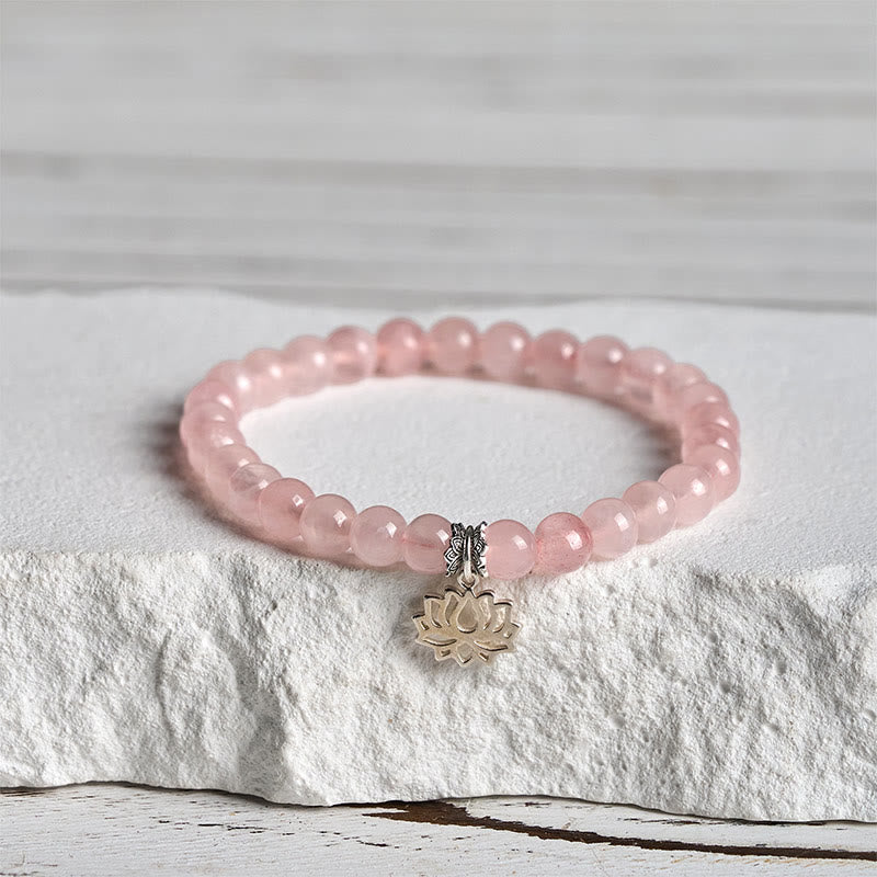 Bracelet apaisant en argent sterling 925 et cristal rose naturel motif lotus Buddha Stones - 20 cm - 6 mm - image 9