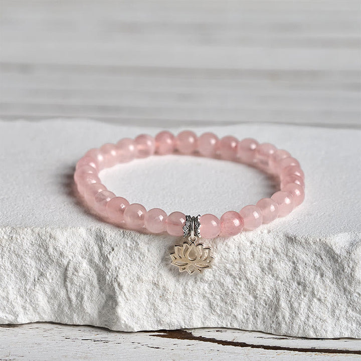 Bracelet apaisant en argent sterling 925 et cristal rose naturel motif lotus Buddha Stones - 20 cm - 6 mm - image 9