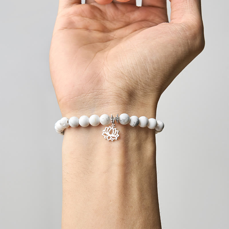 Bracelet de richesse en argent sterling 925 avec Buddha Stones et motif lotus, turquoise blanche naturelle - image 4