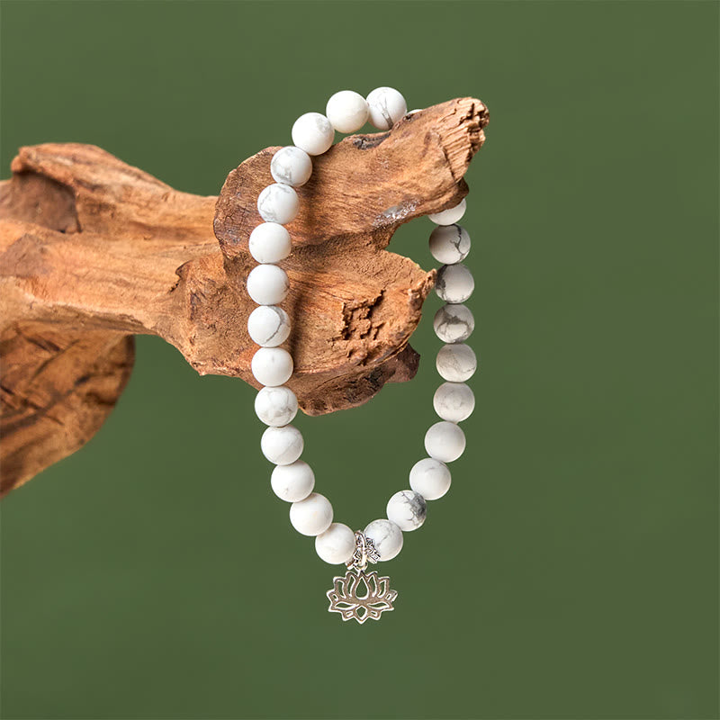 Bracelet de richesse en argent sterling 925 avec Buddha Stones et motif lotus, turquoise blanche naturelle - image 3