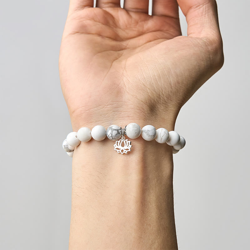 Bracelet de richesse en argent sterling 925 avec Buddha Stones et motif lotus, turquoise blanche naturelle - image 14