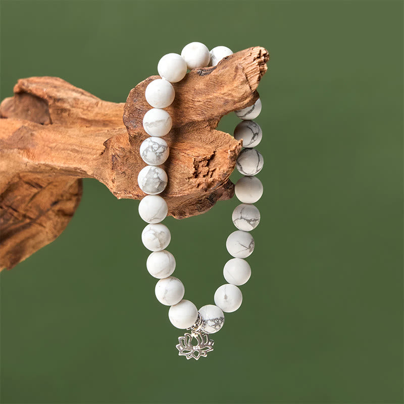 Bracelet de richesse en argent sterling 925 avec Buddha Stones et motif lotus, turquoise blanche naturelle - image 13