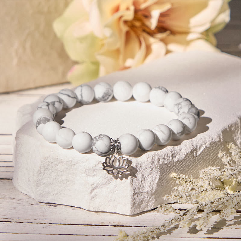 Bracelet de richesse en argent sterling 925 avec Buddha Stones et motif lotus, turquoise blanche naturelle - image 11
