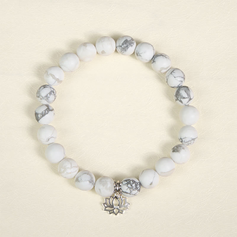 Bracelet de richesse en argent sterling 925 avec Buddha Stones et motif lotus, turquoise blanche naturelle - image 12