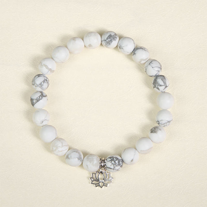 Bracelet de richesse en argent sterling 925 avec Buddha Stones et motif lotus, turquoise blanche naturelle - image 12