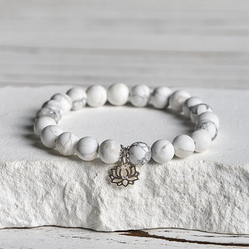 Bracelet de richesse en argent sterling 925 avec Buddha Stones et motif lotus, turquoise blanche naturelle - 20 cm - 8 mm - image 10