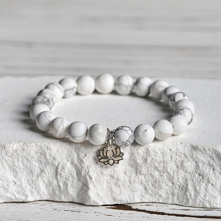 Bracelet de richesse en argent sterling 925 avec Buddha Stones et motif lotus, turquoise blanche naturelle - 20 cm - 8 mm - image 10