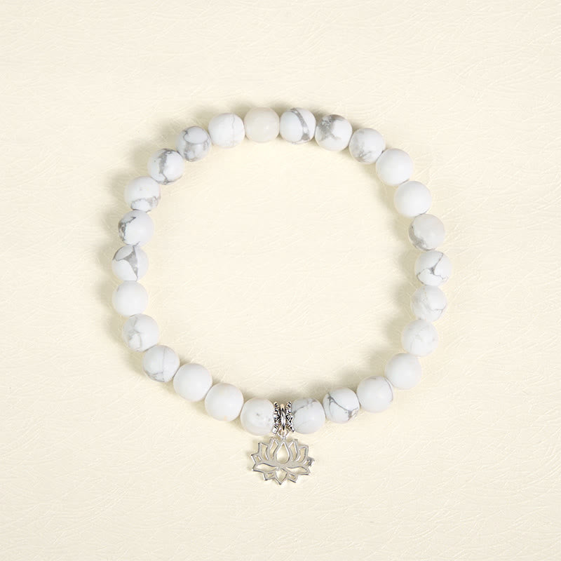 Bracelet de richesse en argent sterling 925 avec Buddha Stones et motif lotus, turquoise blanche naturelle - image 2
