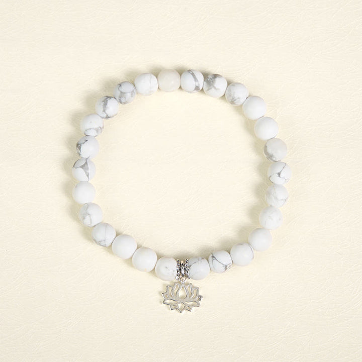 Bracelet de richesse en argent sterling 925 avec Buddha Stones et motif lotus, turquoise blanche naturelle - image 2