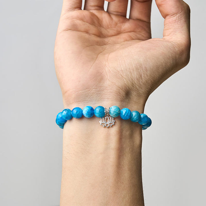 Bracelet créatif en argent sterling 925 et apatite naturelle de lotus Buddha Stones - image 4