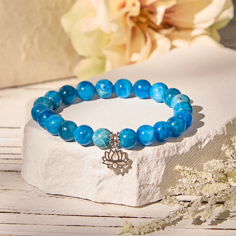 Bracelet créatif en argent sterling 925 et apatite naturelle de lotus Buddha Stones - image 1