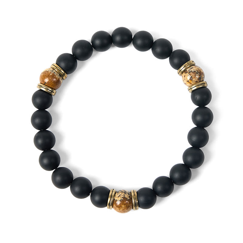Bracelet porte - bonheur en onyx noir givré naturel et jaspe - image 5