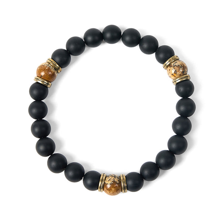 Bracelet porte - bonheur en onyx noir givré naturel et jaspe - image 5