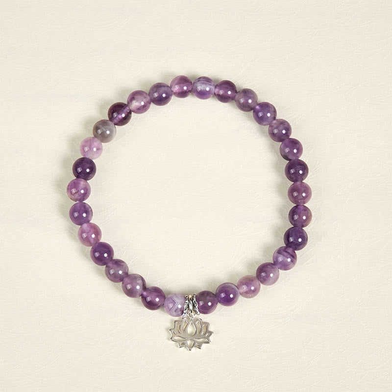 Bracelet en perles d'équilibre naturel en argent Buddha Stones 925 et améthyste avec motif lotus - image 12