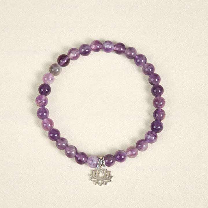 Bracelet en perles d'équilibre naturel en argent Buddha Stones 925 et améthyste avec motif lotus - image 12