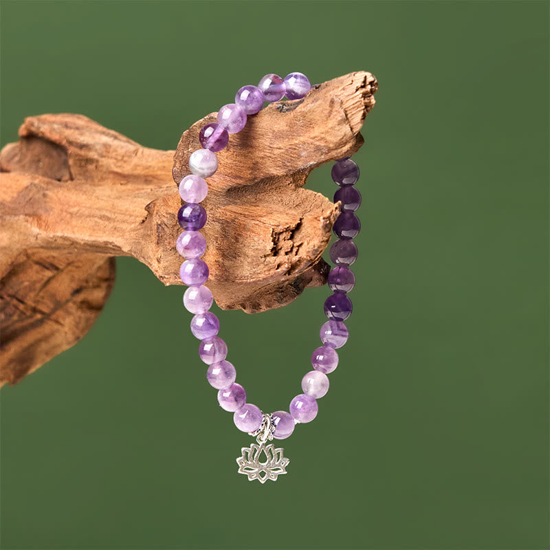 Bracelet en perles d'équilibre naturel en argent Buddha Stones 925 et améthyste avec motif lotus - image 13