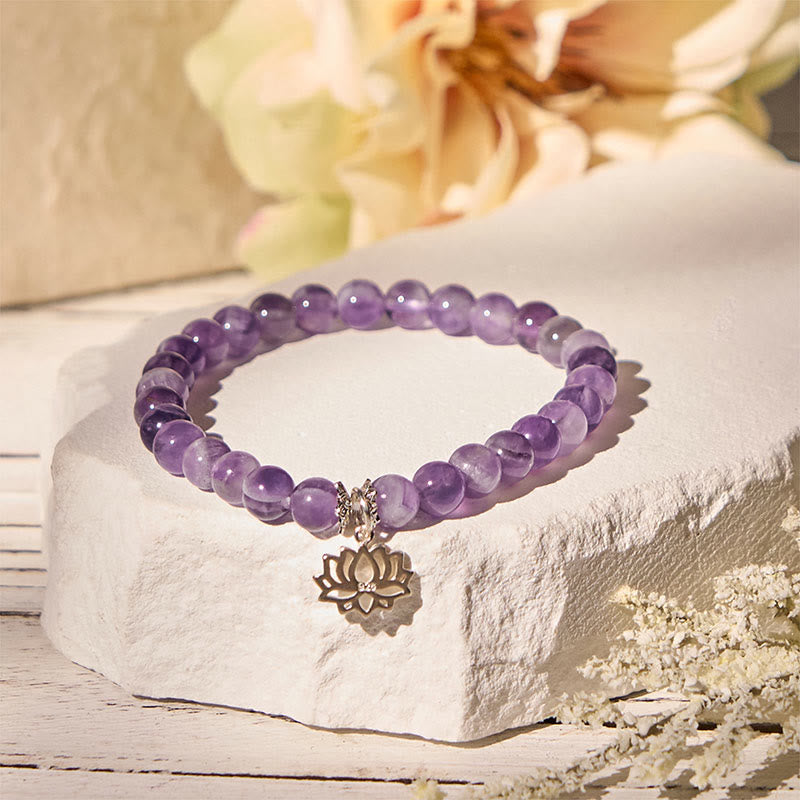 Bracelet en perles d'équilibre naturel en argent Buddha Stones 925 et améthyste avec motif lotus - image 11