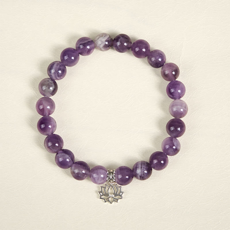 Bracelet en perles d'équilibre naturel en argent Buddha Stones 925 et améthyste avec motif lotus - image 2