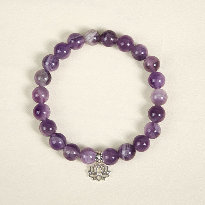 Bracelet en perles d'équilibre naturel en argent Buddha Stones 925 et améthyste avec motif lotus - image 2