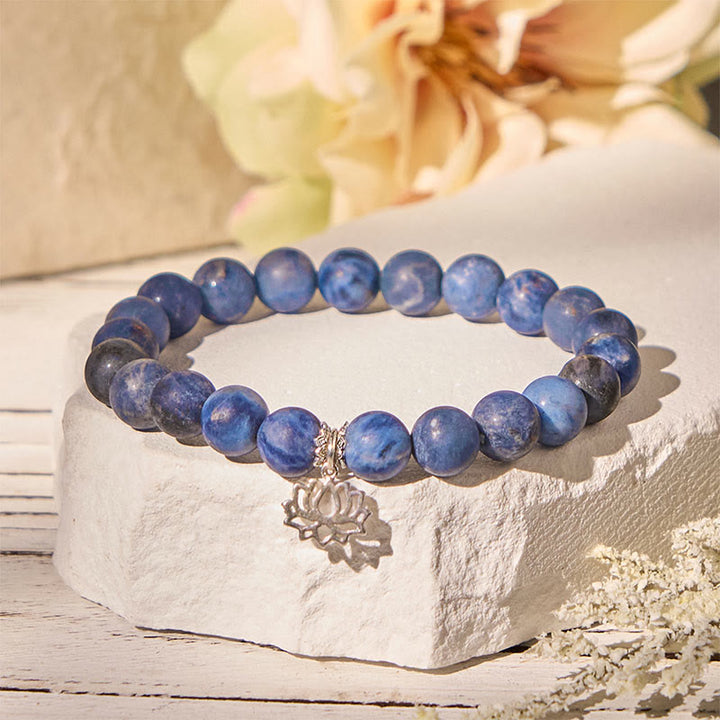 Bracelet d'harmonie en argent sterling 925 avec Buddha Stones de sodalite naturelle et lotus - 20 cm - image 0