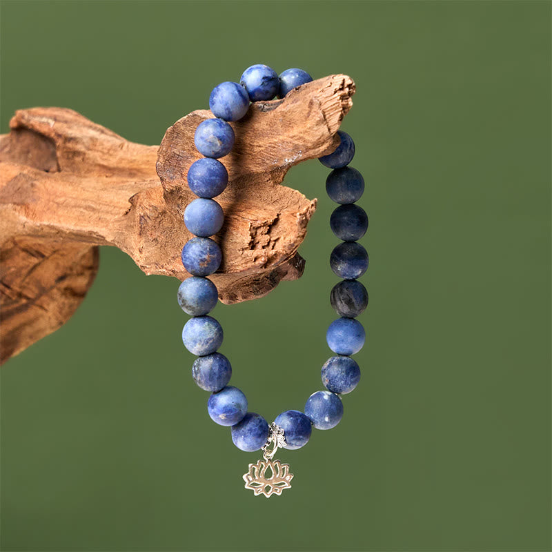 Bracelet d'harmonie en argent sterling 925 avec Buddha Stones de sodalite naturelle et lotus - image 3