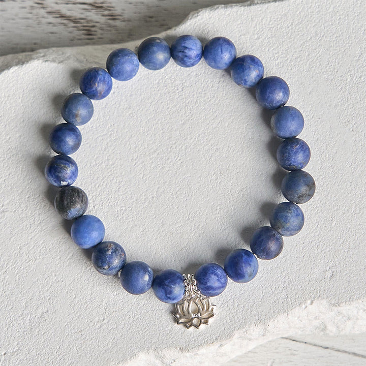 Bracelet d'harmonie en argent sterling 925 avec Buddha Stones de sodalite naturelle et lotus - image 2