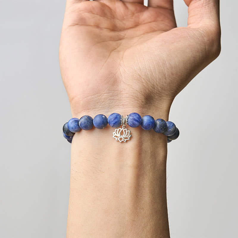 Bracelet d'harmonie en argent sterling 925 avec Buddha Stones de sodalite naturelle et lotus - image 4