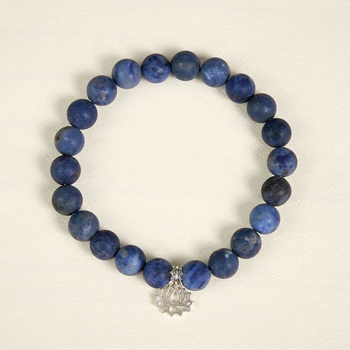 Bracelet d'harmonie en argent sterling 925 avec Buddha Stones de sodalite naturelle et lotus - image 1