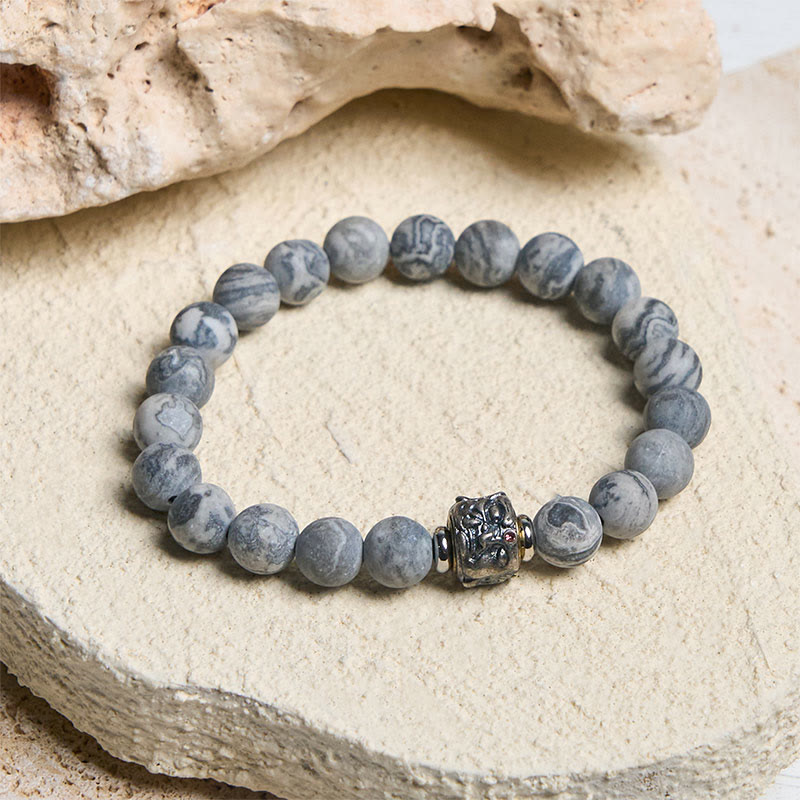 Bracelet de protection et de guérison du visage de Bouddha en jaspe gris givré naturel - image 2