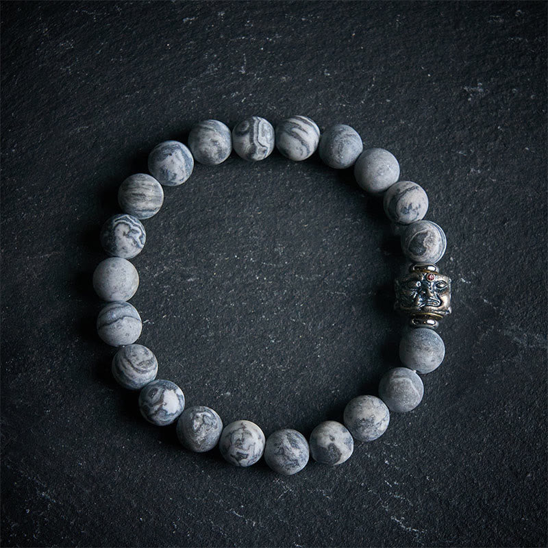 Bracelet de protection et de guérison du visage de Bouddha en jaspe gris givré naturel - 20 cm - image 0