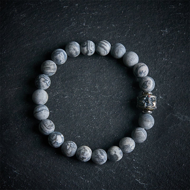 Bracelet de protection et de guérison du visage de Bouddha en jaspe gris givré naturel - 20 cm - image 0