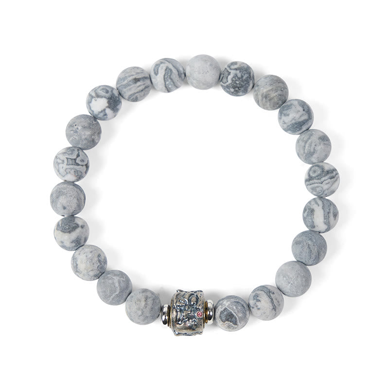 Bracelet de protection et de guérison du visage de Bouddha en jaspe gris givré naturel - image 6