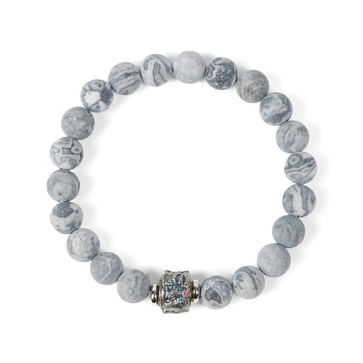 Bracelet de protection et de guérison du visage de Bouddha en jaspe gris givré naturel - image 6