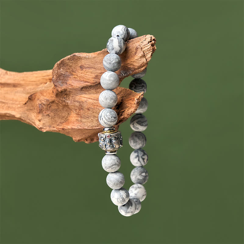 Bracelet de protection et de guérison du visage de Bouddha en jaspe gris givré naturel - image 3