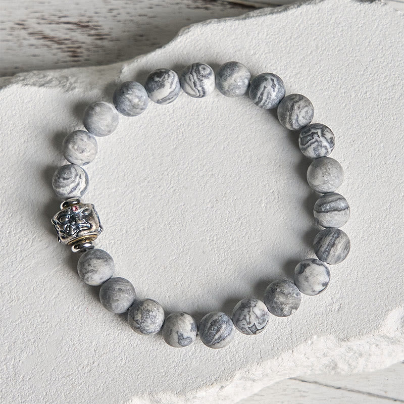 Bracelet de protection et de guérison du visage de Bouddha en jaspe gris givré naturel - image 1