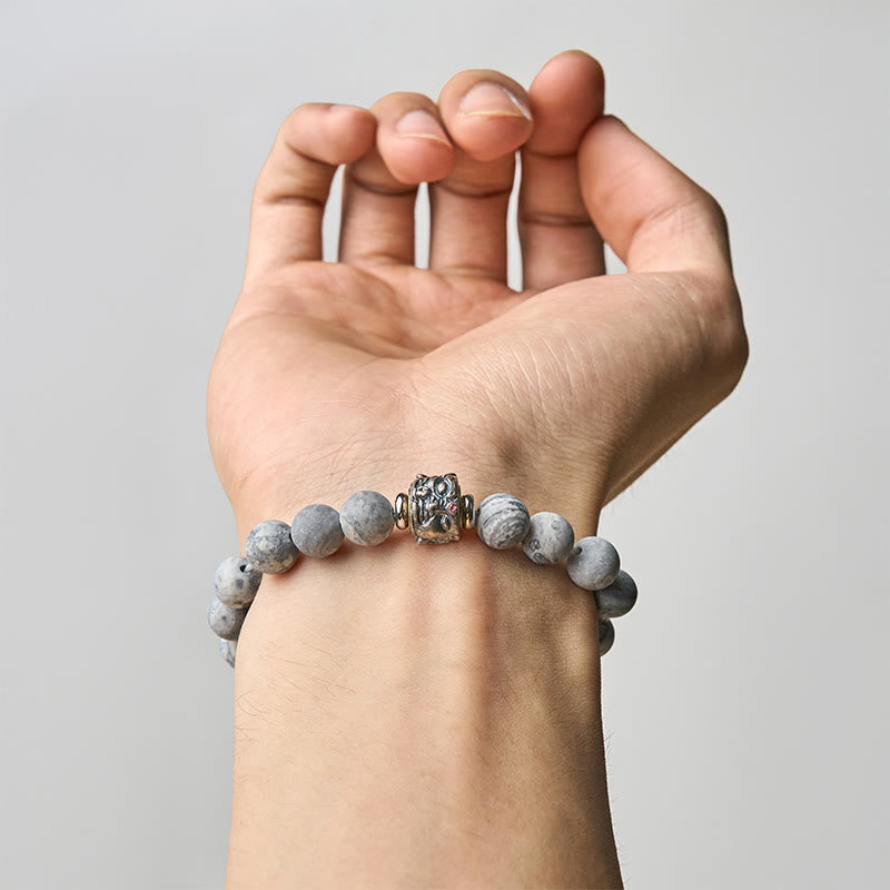 Bracelet de protection et de guérison du visage de Bouddha en jaspe gris givré naturel - image 4