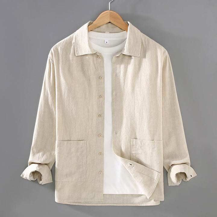 Chemise à manches longues et boutons en coton ramie pour homme, couleur unie, motif Buddha Stones, avec poches - Lin - US/UK/AU42，EU52 (3XL) - image 0