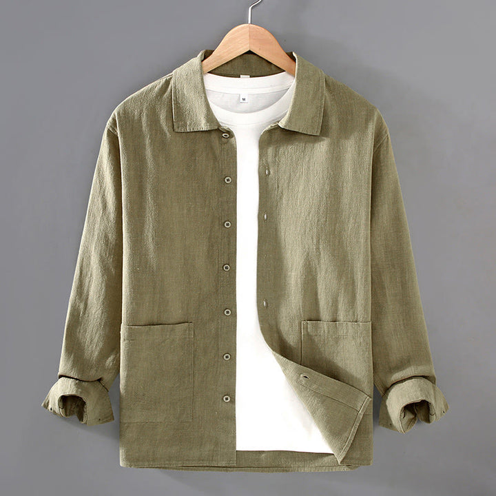 Chemise à manches longues et boutons en coton ramie pour homme, couleur unie, motif Buddha Stones, avec poches - JauneVert - US/UK/AU42，EU52 (3XL) - image 7